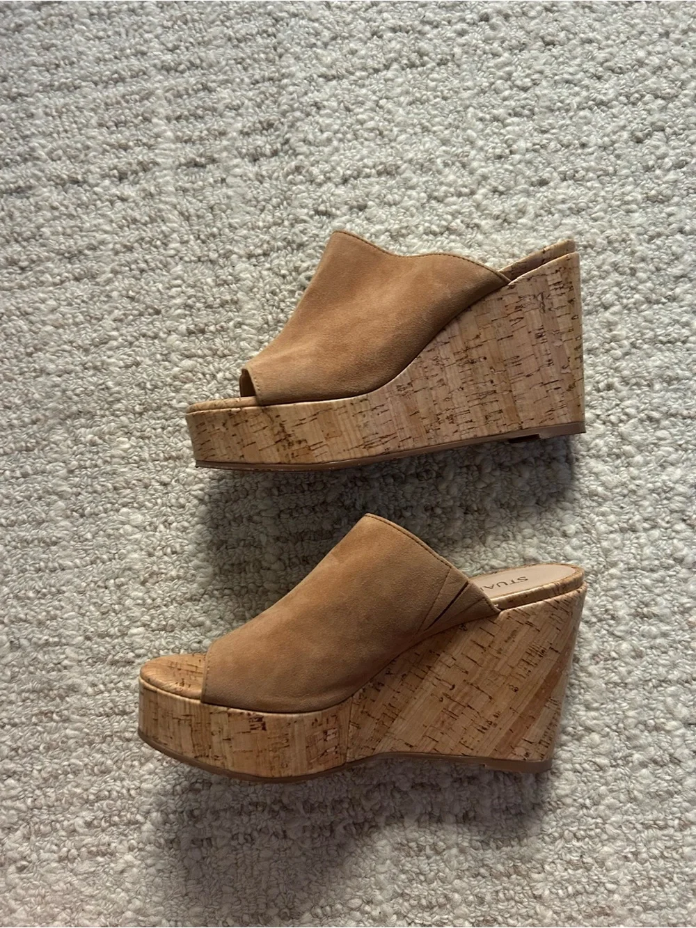 Stuart Weitzman Tan Suede Cork Wedge Mules - Picture 2 of 4
